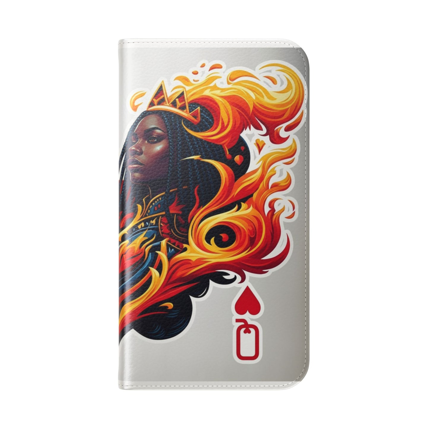 Queen of Hearts Flame Flip Phone Case — Artistic Card Design Wallet Case