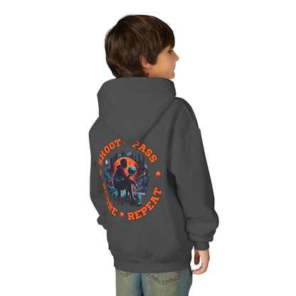 Youth Basketball Hoodie — 'Shoot • Pass • Score • Repeat' Graphic Pullover