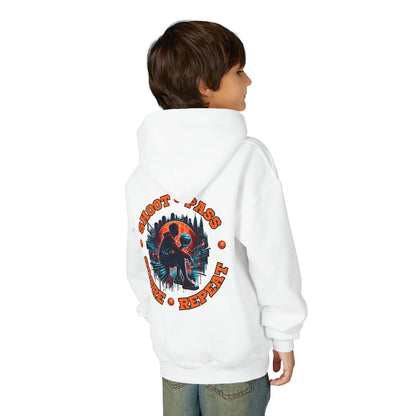 Youth Basketball Hoodie — 'Shoot • Pass • Score • Repeat' Graphic Pullover