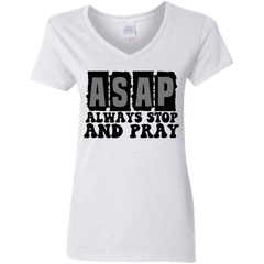 Always Stop & Pray Christian Ladies' V-Neck T-Shirt