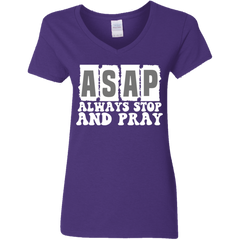 Always Stop & Pray Christian Ladies' V-Neck T-Shirt