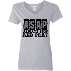 Always Stop & Pray Christian Ladies' V-Neck T-Shirt