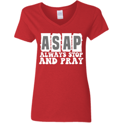 Always Stop & Pray Christian Ladies' V-Neck T-Shirt