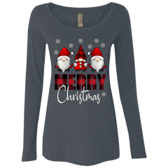 Funny Gnome Merry Christmas Cute Ladies Triblend LS Scoop Shirt