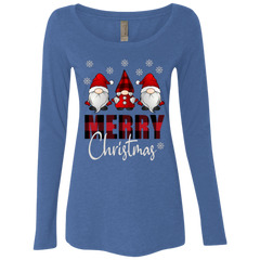 Funny Gnome Merry Christmas Cute Ladies Triblend LS Scoop Shirt