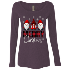 Funny Gnome Merry Christmas Cute Ladies Triblend LS Scoop Shirt