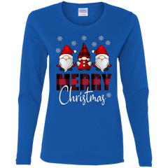 Funny Gnome Merry Christmas Cute Ladies Cotton LS T-Shirt