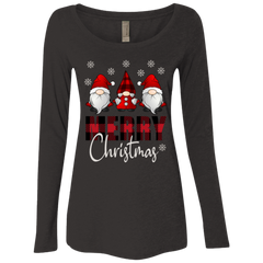 Funny Gnome Merry Christmas Cute Ladies Triblend LS Scoop Shirt