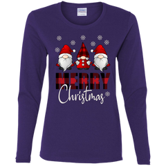 Funny Gnome Merry Christmas Cute Ladies Cotton LS T-Shirt