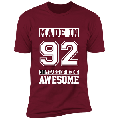 30 Year Old Awesome Since 1992 30th Birthday Gifts Men Premium Short Sleeve T-Shirt
