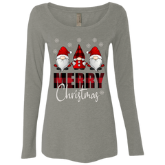 Funny Gnome Merry Christmas Cute Ladies Triblend LS Scoop Shirt